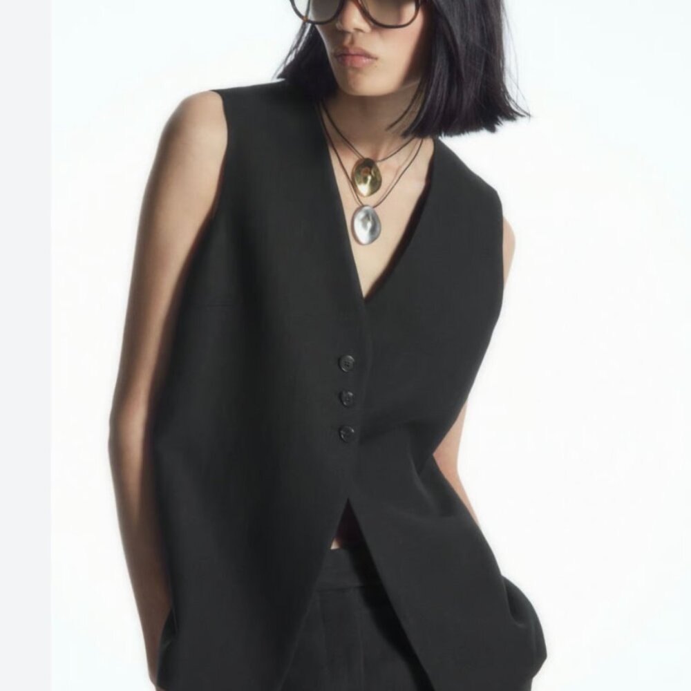 COS longline linen vest, 10, black